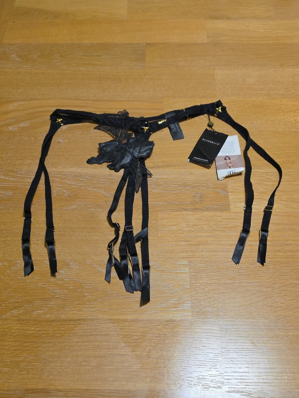 Bluebella Black Floral Applique Garter Belt Size L NEW